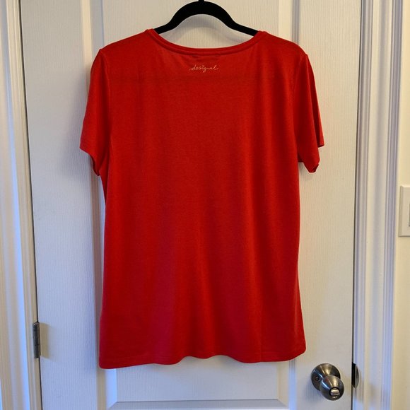 Desigual Short Sleeve Top Red Embroidered Sequin Pig Festive Holiday Size L - Picture 6 of 10